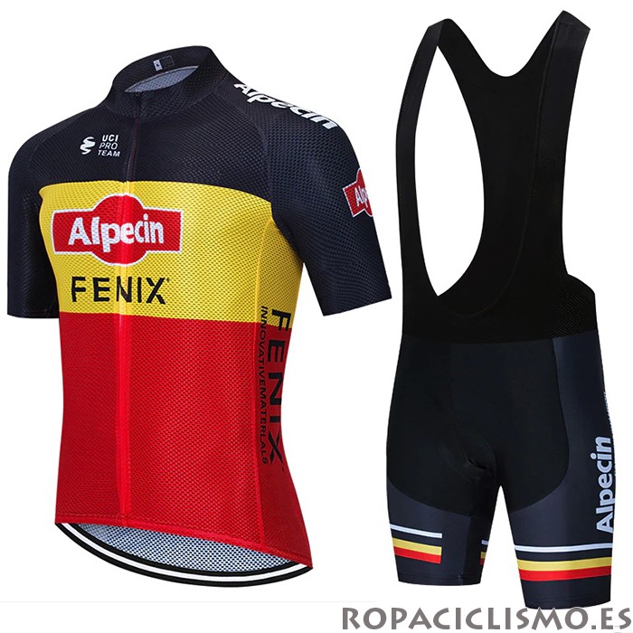 2021 Maillot Alpecin Fenix Tirantes Mangas Cortas Negro Amarillo Rojo